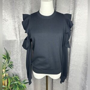 Rebecca Minkoff Black Ruffle Cold Shoulder Sweater Sz S